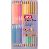 APLI Kids 20084 &ndash; Pastel Pencils, Bi-Colour, 12 Pencils (24 Colours) | Ergonomic Triangular Design with 3mm Resistant Lead an