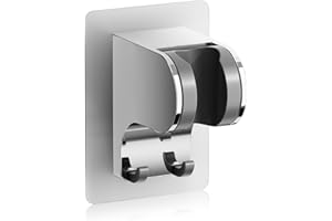 JONKEAN Duschkopfhalterung ohne Bohren, 3M Kleber Handbrause Halterung, 45° Verstellbare Duschbrause Halterung, Duschhalterung, Dusche Brausehalter mit 2 Haken (2.Chrom, 1 Stück)
