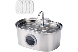 E-SMARTER Stainless Steel Cat Water Fountain for Drinking, 3.2L Cat Fountain with 4 Filters, with Visible Window, Ultra Silent Water Fountain Cat Bowl for Cats, Dogs and Small to Medium-sized Pets