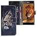 Produktbild Sony Xperia XA1 Plus Hülle, CLM-Tech Tasche aus Kunstleder Wallet Case - Schutzhülle mit Standfunktion und Kartenfach Flip Cover - Bookstyle Handy Flipcase Löwe schwarz mehrfarbig, PU Leder-Tasche für Sony Xperia XA1 Plus Lederhülle