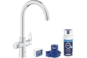 GROHE Blue Pure StartCurve, Kit de démarrage Eau Filtrée, Robinet de Cuisine avec Système de Filtration et Filtre Charbon Compact, Chromé, 30593000