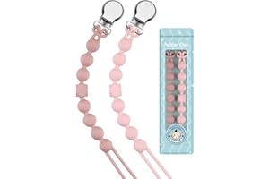 Kowlone Attache Sucette Silicone Soothie Tétine Clips Porte Accroche Chaîne pour Garçons et Filles Douche de Bébé 2pcs(Rose)