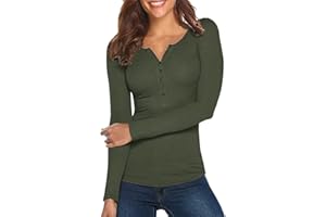 Damen Shirt Langarm V-Ausschnitt Basic Oberteile Button Casual Pullover Einfarbig Langarmshirt