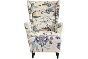 Highdi 2 Teilig Ohrensessel Überzug Mit Ottomane Schonbezug, Sessel-Überwürfe Ohrensessel Schonbezüge Bezug Sesselhusse Stretch Tiger Stuhlbezug mit Armlehne Hohe Rückenlehne (Mohnblume)