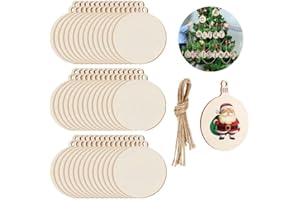 TOKERD 100 pezzi Rotonda in Legno Natale Pendente Ornamenti in Legno di Natale Dischi Naturale Palline di Legno per Decorazioni Natalizie, Artigianato, Pittura e Scrapbooking