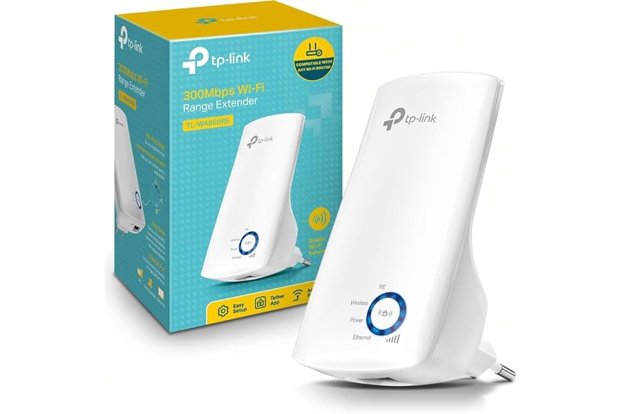 TP-Link TL-WA850RE Repetidor WiFi N300 (300 Mbps, Extensor de Cobertura, Puerto Ethernet, Botón WPS, Indicador de Señal, Comp