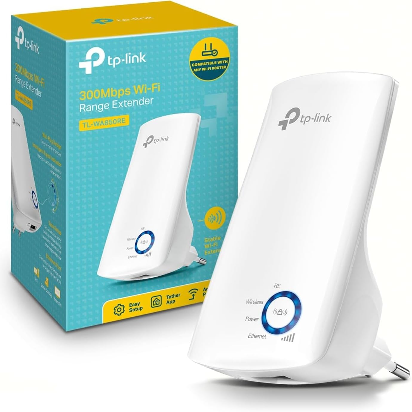 TP-Link TL-WA850RE Repetidor WiFi N300 (300 Mbps, Extensor de Cobertura, Puerto Ethernet, Botón WPS, Indicador de Señal, Compatible con Todos los Routers 2.4 GHz