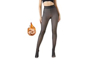 Dresmannst Thermo Strumpfhose Damen, Gefüttert Fleece Thermostrumpfhose, Schwarz Bauchweg Shape Feinstrumpfhose, Gefälschte Durchscheinend Pantyhose, High Waist Dicke Warm Leggings Winter