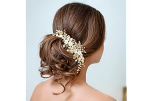 ‎HANDCESS Handcess Kristall Hochzeits Stirnbänder Blume goldfarbene Perlen Kopfschmuck Strass Blätter Braut Haarschmuck für Frauen und Mädchen