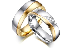 Beydodo Bague de Promesse Couple, Bague En Argent et Or avec Zirconium Taille 49 à 70 Bague Couple Personnalisable Acier