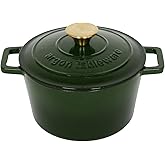 Argon Tableware Round Cast Iron Casserole Dish with Self-Basting Lid - 2.8L - Green - 1x Induction Hob Cooking Dutch Oven Bre