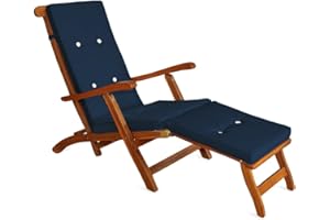 DETEX Deuba® Sun Lounger Cushions for Steamer Recliner | Waterproof | No Slipping | Fixing Ties | Seating Pads 173 x 43 cm | Comfy 6cm Thick Cushions | Blue