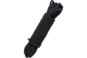 DHAIQC Bungee Cord Black 6mm X 12M, Heavy Duty Elastic Shock Cord Nylon Stretch String Bungee Rope Elastic Rope for Luggage, Camping, Kayak, Tie Downs (Black, 6mm x 12M)