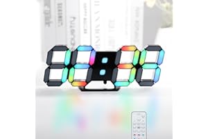 KOSUMOSU LED-Digitaluhr, Neonuhr, 24,6 cm, schwarz, Gaming-Uhr, RGB-LED-Wanduhr für Wohnzimmer, Schreibtischuhr, großes Display, ästhetische Uhr für Schlafzimmer, bunte Regenbogen-Zahlenuhr mit Fernbedienung