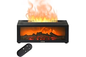 Aischens Diffusore di Aromi 7 Colori Fiamma Camino Regolabile, Umidificatore per Bar Camera da Letto Ufficio Decorazione, Spegnimento Automatico Diffusore per Oli Essenziali Regalo (Nero)