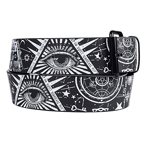 Blue Banana Cinturón Negro con Símbolos de Ocultismo Estampados Tipo Gótico Emo - M