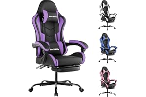 WOTSTA Gaming Chair with Footrest, Ergonomic Gaming Chair, Computer Chair with Lumbar Support, Head Rest, Height Adjustable PC Chairs with 360°-Swivel Seat for Office or Gaming, black Purple