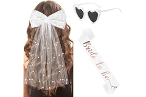 Augesak Set Despedida de Soltera Decoración Accessorios, Velo Novia Despedida Soltera, Novia Satin Sash, Gafas de Sol Corazon de Perla Blanca, Bride to Be Adorno Hen Night
