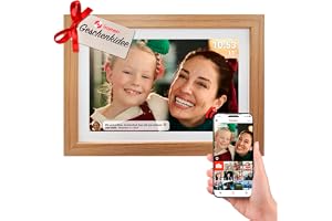 Denver Digitaler Bilderrahmen 10,1 Zoll WLAN Frameo, Helles Holz | Elektronischer Bilderra