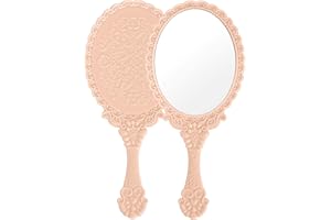 Colexy Miroir à main professionnel avec poignée, miroir de maquillage, forme ronde, miroir de rasage de coiffure, miroir de poche rond pour portable, maison, voyage (rose)
