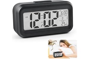 VFANDV Despertador Digital, LCD Reloj Despertador Digital con Termómetro Función Snooze Reloj Inteligente de Cabecera a Pilas Reloj de Mesa de Viaje para Sala de Oficinas Familiares