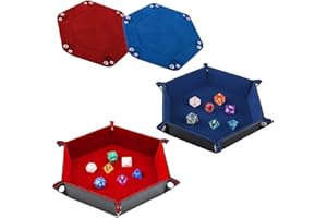 FANXIYA 2 Stück Würfelbretter Leder Würfelteller Hexagon Würfelunterlage Faltendes Würfeltablett Samt Würfelschale Doppelseitig Würfelmatte für Dungeons und Dragons RPG DND usw (Rot+Blau)