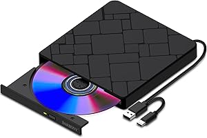 DARBONY External CD DVD Drive for Laptop USB 3.0 Type-C Slim Portable Player CD DVD RW Writer Reader Burner, Low Noise Optical External Disk Drive for Desktop, PC, Mac OS,Windows 11/10/8/7/XP/2003/Vista/Linux