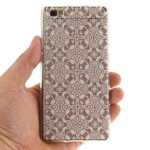 Huawei P8 Lite 2016 5.0 Zoll Hülle Silikon Weiß Spitze Durchsichtig mit Muster,SKYXD Biegsam Klar Weich Dünn Kratzfeste Gummi Handy Schutz Schale mit [Handyanhänger + Eingabestifte] Etui Fall für Huawei P8 Lite 2016 5.0 Zoll Transparent Premium Case Flexible Clear Soft Slim Backcover Skin with Touch Pen Dust Plug - 5