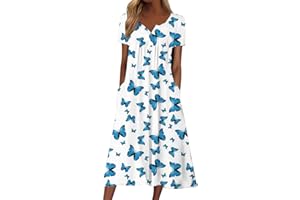 NNGOTD Robe Longue Femme Ete Boheme Chic Blanche Col V Midi Robe Taille Haute À Imprimé Floral Cocktail Party Manches Longues Robe De Soirée pour Mariage Robe pour Mariage