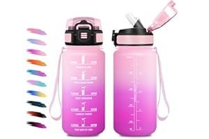 KOLLYKOLLA Borraccia Bambini 500ml, Borraccia con Cannuccia, a Prova di Perdite, Facile Pulizia, Bottiglia Acqua Motivazionale con Indicatore del Tempo, Bottiglia per Ufficio, Escursionismo, Bambini, Yoga