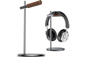 QzheMuw Oak Headphone Stand, Wood Headset Stand for Desk, Universal Holder for Airpods max, Bose, Beats, Gaming, Apple Vision Pro, VR Display Stand (Gray)