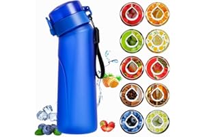 PUTEXTILE Mskacbfh Bouteille d'eau 2.0 avec 1 capsule de saveur, kit de démarrage de 650 ml, sans BPA, capsules de saveur parfumées, 0 sucre, bouteille d'eau pour cadeau (bleu mat + 1 capsule aléatoire)
