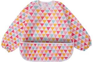 Little Dimsum Babero Impremeable con mangas larga para bebé Manga Larga Resistente al agua Lavable Bebé Niños Alimentación Babero de Manga Larga (Triángulos rojos)