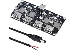 DAOKAI 6-32V 9V 12V 24V to 5V Fast Charging Module 4 Port USB QC3.0 QC2.0 DC-DC Buck Converter Step-Down Quick Charger Circuit Board with USB Cable, 24AWG Wire
