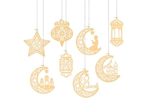 VCUMTER Ramadan Dekoracje do domu, Ramadan Dekoracje, Drewniany Wisiorek Eid Ramadan Dekoracje do domu, Ramadan Eid Mubarak Wiszący Księżyc Gwiazda Wiatr Światło Zamek Kształt Ornament Eid Al Adha Dekoracje