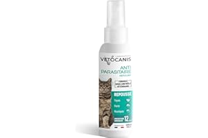 Vetocanis | Spray Anti-Tiques, Anti-Moustiques, Anti-Puces Chat | Traitement Protection Antiparasitaire Chat | 12 Jours | Chat de + de 3 Mois | Tous Types de Poils | Formulé sous contrôle Vétérinaire