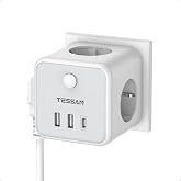 TESSAN Enchufe 2 Port USB C, 6 ve 1 Cubo Cargador Ladron Enchufes Triple con 1 Tipo C, Enchufe Multiple Pared con Switch, Enc