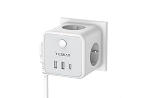 TESSAN Ladron Enchufes con USB C, 6 en 1 Cubo Cargador Ladrón Enchufes, Triple Multiple con 3 USB, Multiple Pared con Interruptor, Regleta Pared Compatible con Phone, Pad, Hogar Oficina