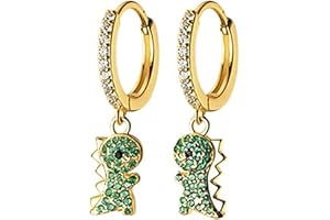 IMINI Simpatici Orecchini a Cerchio in Argento Sterling S925 Zirconia Cubica Verde Con Ciondolo Animale Dinosauro Orecchini Goccia Gioielli Delicati Regalo Per Donne Ragazze Placcati in Oro 18 Carati