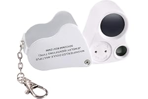 Jiusion Przenośna, podświetlana lupa ozdobna LED, 30 x 60x, przenośna soczewka ręczna z soczewką oczną, mikroskop z pękiem kluczy i smyczą na klucze