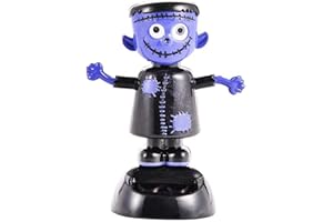 Anawakia Figurine solaire pour Halloween - Sorcière, citrouille, esprit - Fonctionne à l'énergie solaire - Jouet dansant - Tête animée - Crâne - Figurines pour voiture - Décoration d'Halloween (bleu)