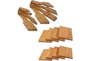 Hausleben® Raclette Zubehör 16er-Set – 8 Bambus Schaber + 8 Bambus Untersetzer – Umweltfreundliches Raclette Set für Küche & Tisch – Hitzeresistent, langlebig & ideal für Raclette-Abende