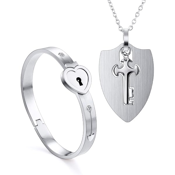 2 PZ Serratura e Bracciale Chiave Bracciale in Acciaio Inox Braccialetti Assortiti per Coppie Romantico Significa BFF Braccialetti per I Migliori Amici per La, 8.5x1.7cm, acciaio inox