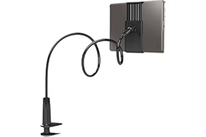 TUBAWD Kindle Holder, Kindle Stand, Tablet Holder for Bed, Gooseneck Mount, Flexible Arm, 360 Degree Rotation, Adjustable, Black