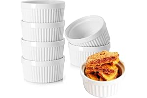 YBCPACK Creme Brulee Lot de 6 ramequins à soufflé en céramique - Passe au four - Pour ragoût, muffins, casseroles, pâtés - 150 ml chacun - Blanc