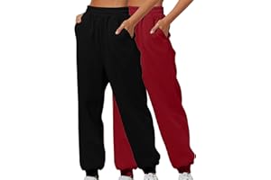 XCXC 2er-Pack Damen Jogginghose mit Cinch-Bottom und Taschen Frauen Einfarbiger Trainingsanzug Baggy Hose mit elastischer Taille für Lässiges Hip-Hop, Fitnessstudio und Joggen