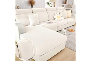 TOPCHANCES Sofa Sitzkissenbezüge - Soft Stretch Sofa Cover Sofa Kissenbezüge, Sofa Sitzbezüge Couchbezüge L Form, Couch Kissenbezüge Sofa Slipcover (Weiß Weben)