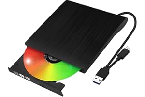 Lumitrex Lecteur CD DVD Externe pour PC, Graveur DVD Externe USB 3.0 et USB-C, Portable CD/DVD +/-RW Drive Mince DVD Player pour MacBook pour Windows 11/10/8/7/XP Linux OS