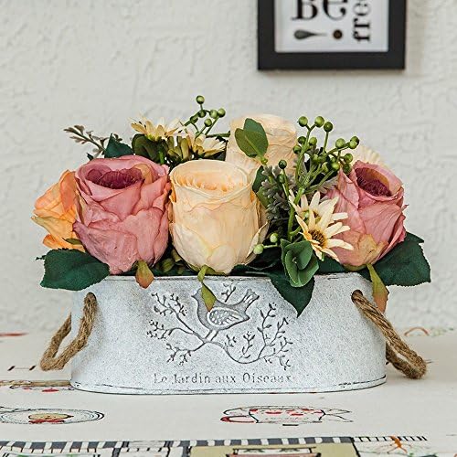 Jnseaol Artificial Flowers Artificial Flowers Diy Fake Flowers Living Room Sill Wedding Party Kitchen Home Iron Pot Holiday Gift Potted Plant Pink-12