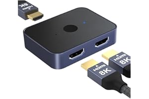 AGFINEST HDMI Switch 8K@60Hz 4K@120Hz, Switch 2 in 1 Out, HDMI 2.1 Umschalter Unterstützt 8K@60Hz, HDCP 2.2/2.3, 48Gbps, 3D, HDR, für HDTV/Monitor/Portables/PS5/Xbox